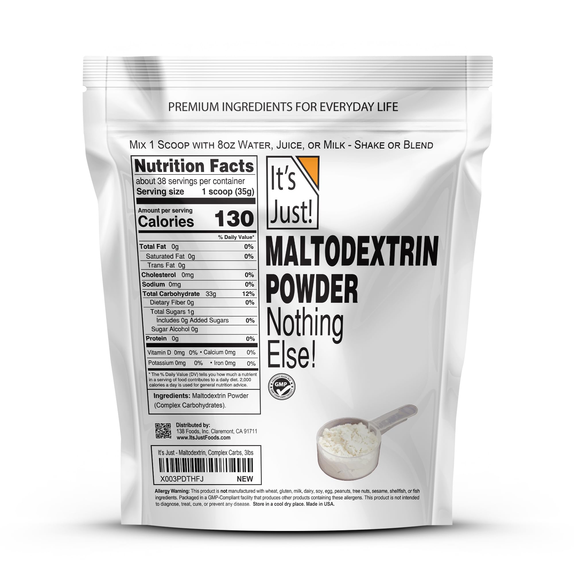 Serving scoop with maltodextrin powder
