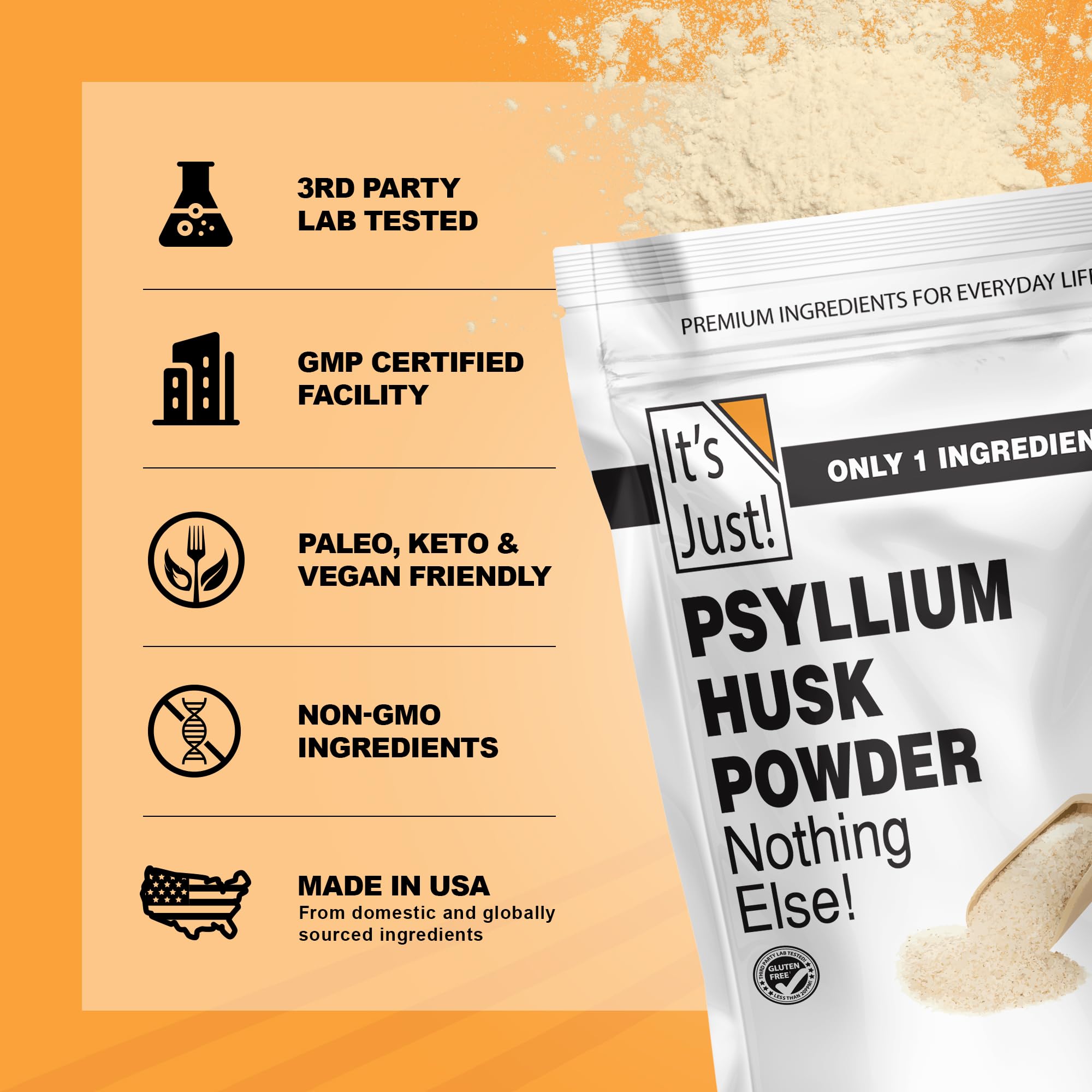 It's Just! psyllium husk powder in keto baking setup highlighting binder function