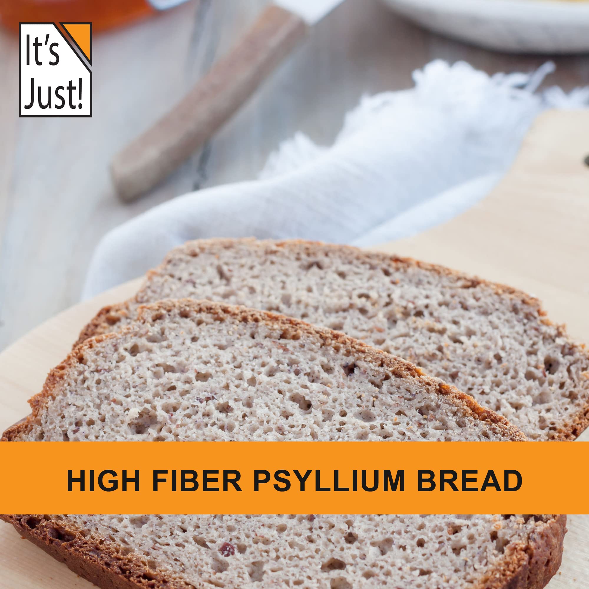 It's Just! psyllium husk powder measuring scoop image indicating convenient daily fiber addition