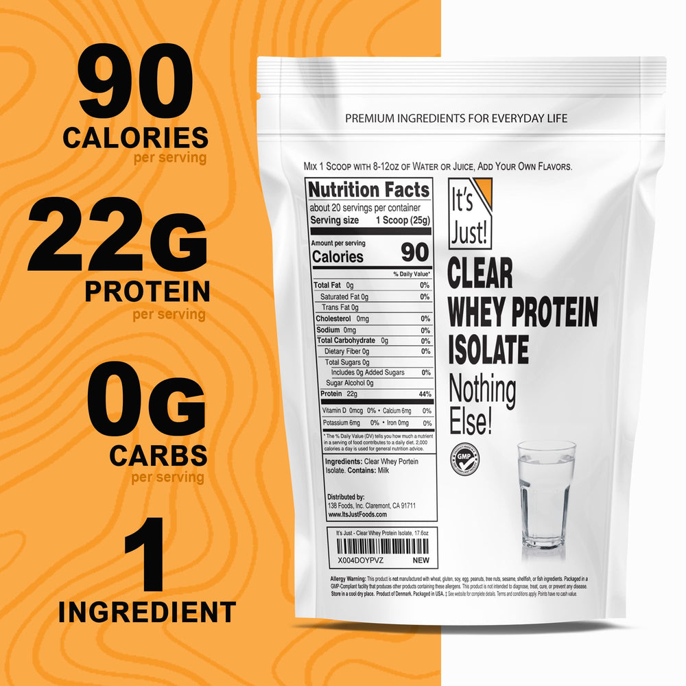 It's Just! Clear Whey Isolate dissolves clear in water for a light, refreshing shake.