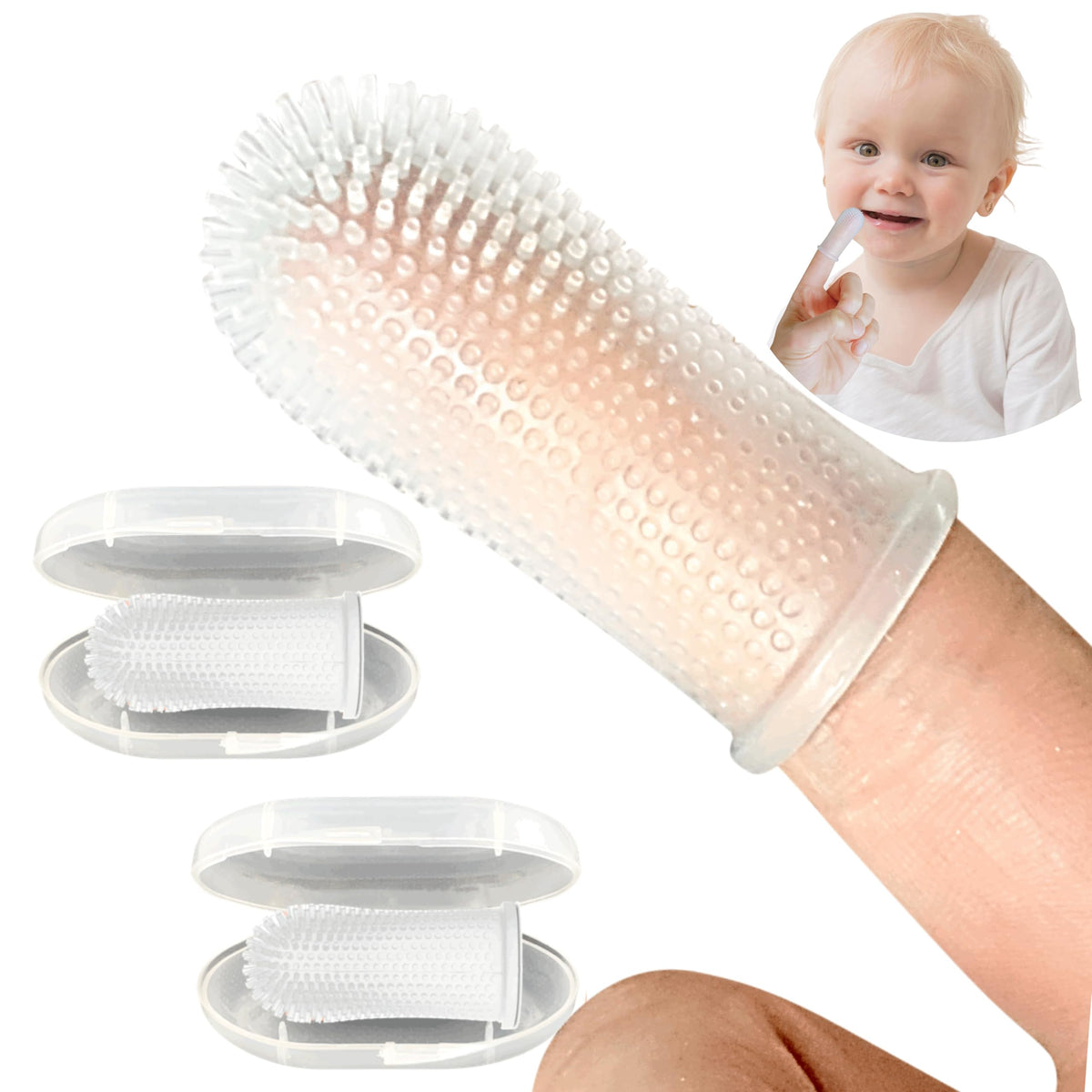 Itsy Bitsy Baby Toothbrush 360° silicone design in clear color, front view
