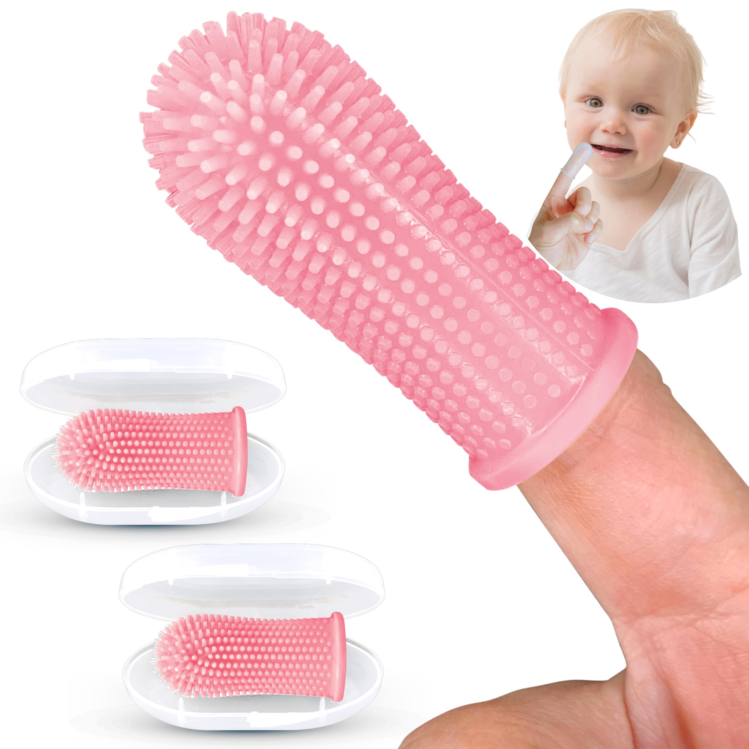 360-degree silicone finger toothbrush pink front view