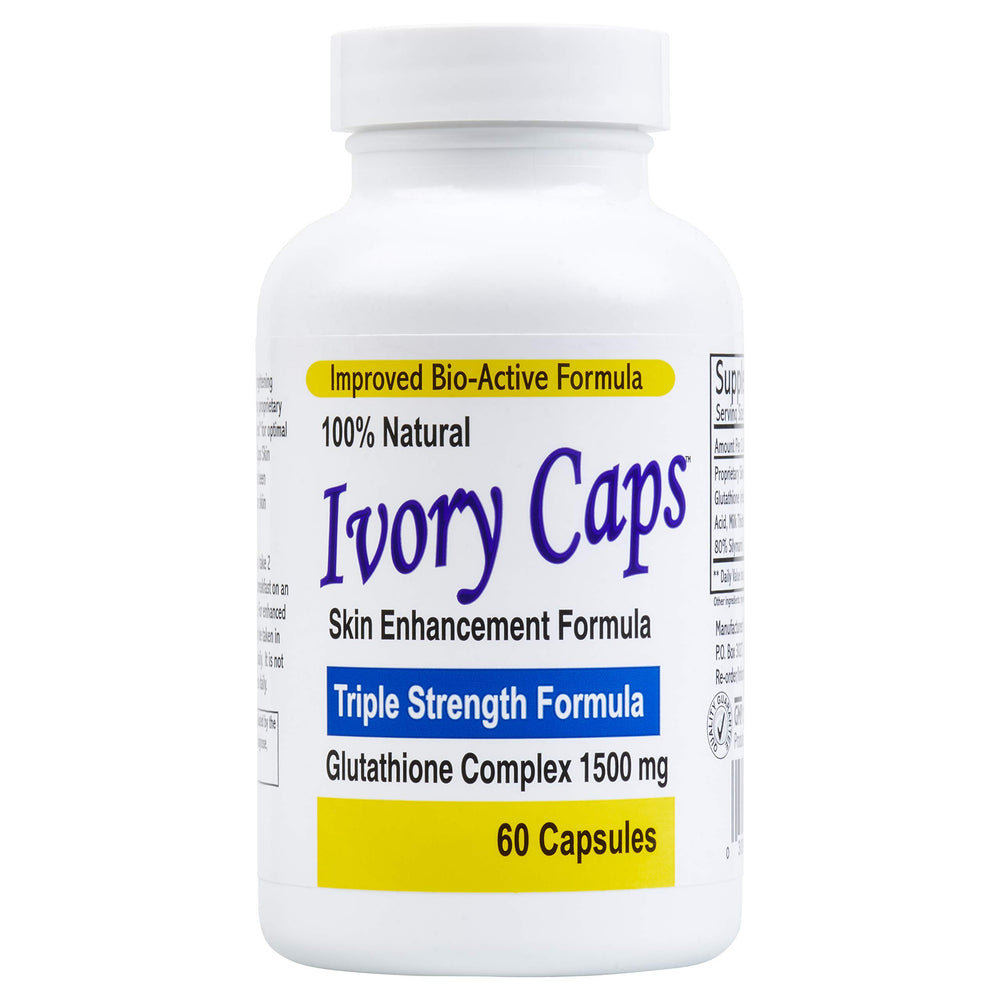 Ivory Caps bottle with 60 capsules, Glutathione skin whitening supplement