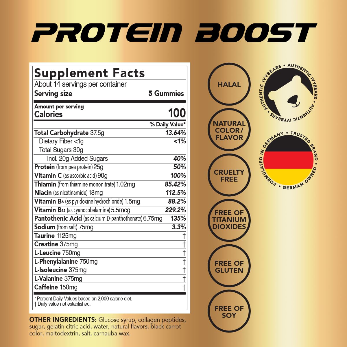 IvyBears Premium Protein Boost Gummies in-use athlete scene suggesting workout-ready energy on the go.