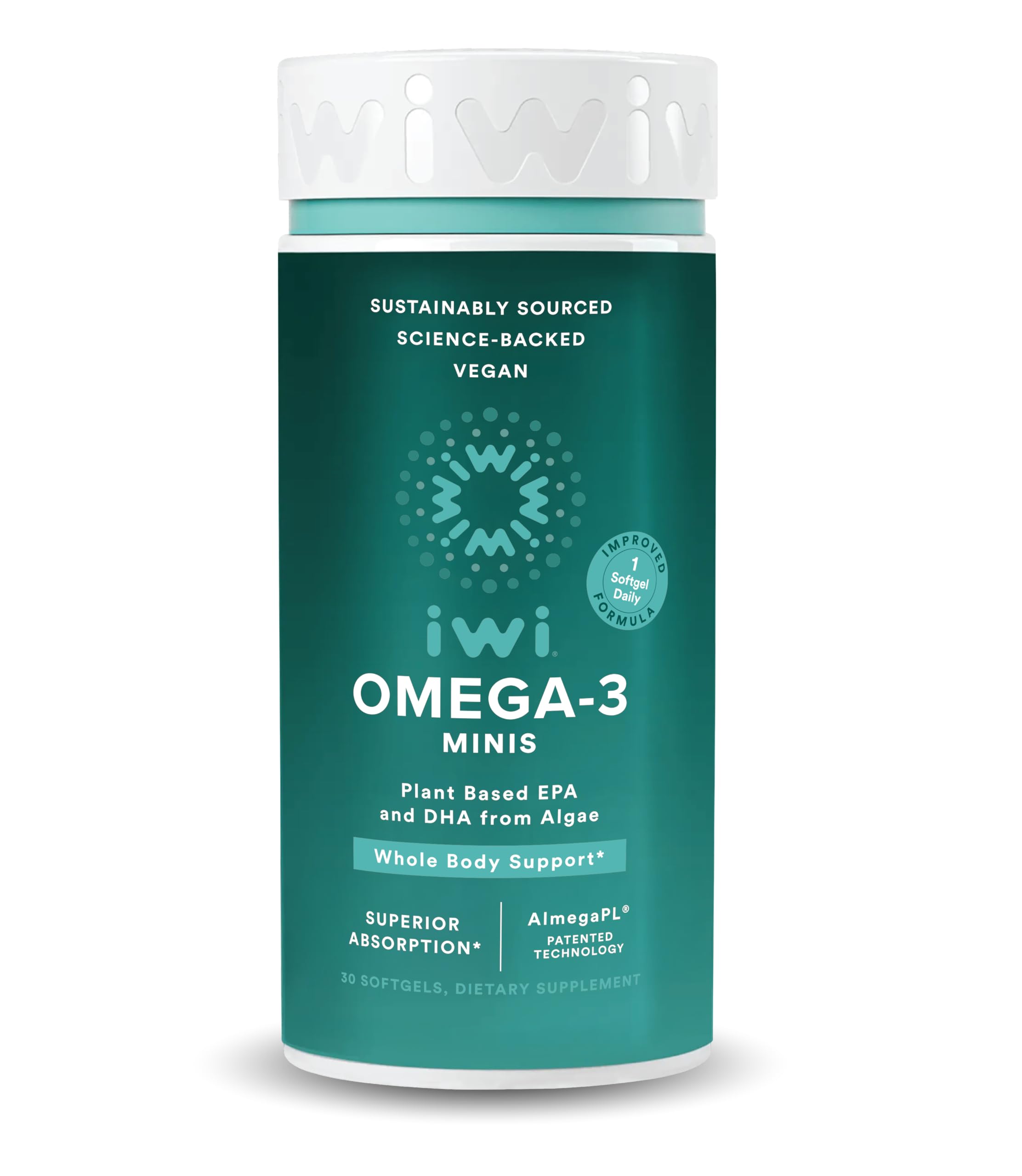 Iwi Omega-3 Mini Softgels product front view, 30 servings