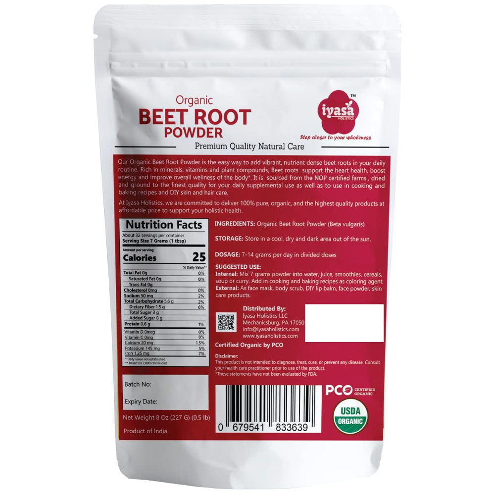 Beet powder poured into a measuring spoon