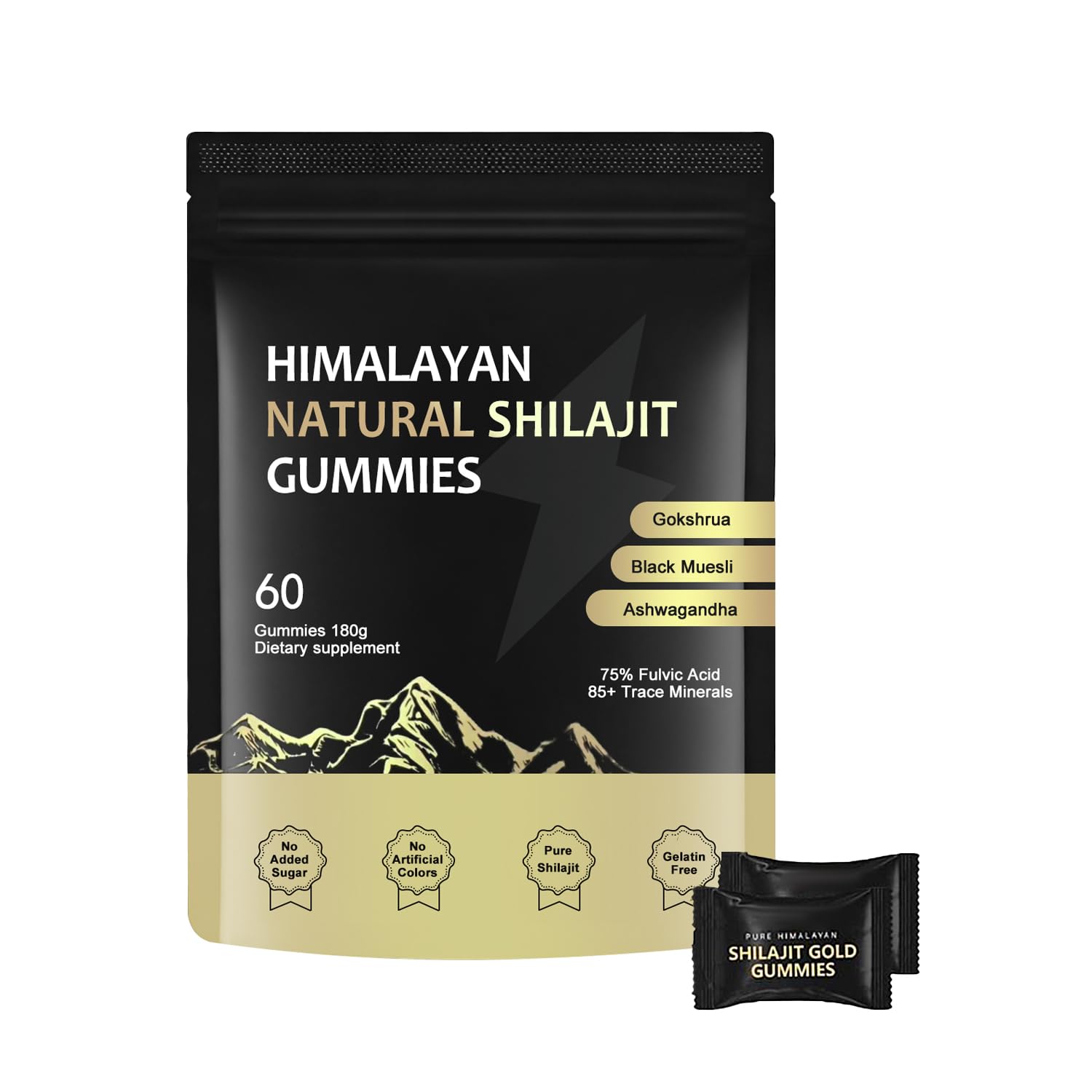 Bottle of J-PRQ Himalayan Shilajit Gummies with Ashwagandha and Gokshura