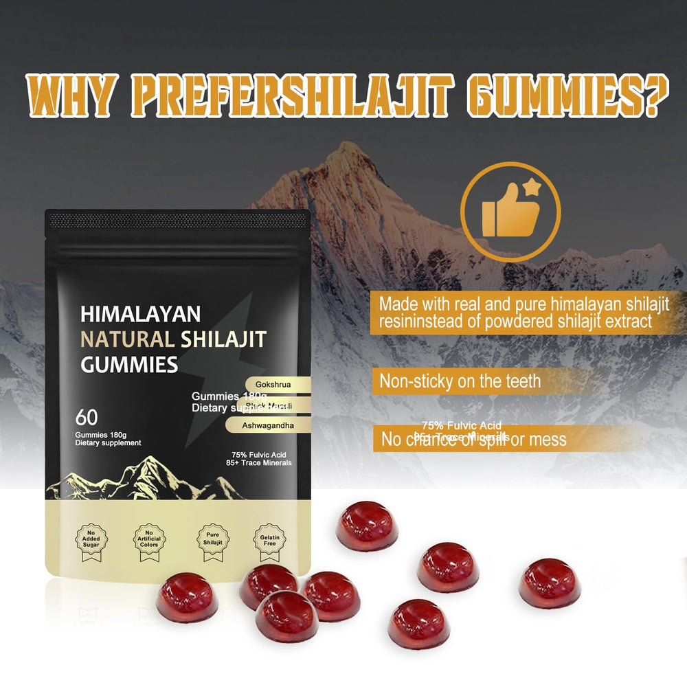 Close-up of Shilajit gummies with Ashwagandha and Gokshura