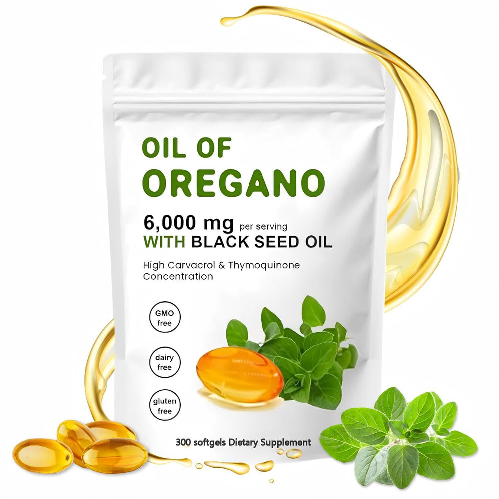 J-PRQ Oil of Oregano Softgels bottle front, 300-count