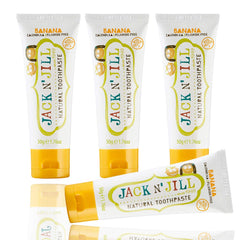 Pack of four 1.76 oz Jack N' Jill Banana toothpaste tubes for babies