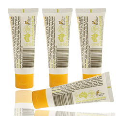 Close-up of Jack N' Jill Banana fluoride-free toothpaste tubes