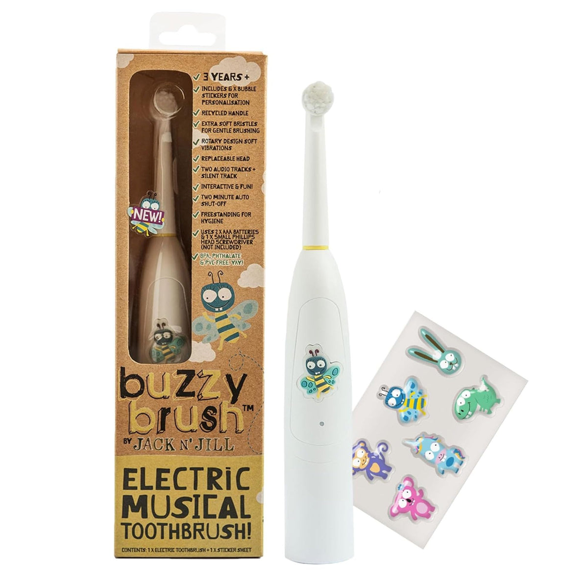 Front view of Jack N' Jill Buzzy Brush electric musical toothbrush for kids