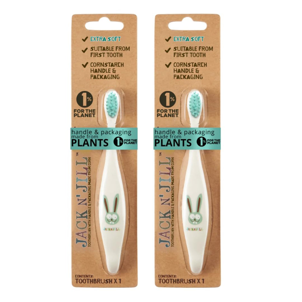 Jack N' Jill Kids Toothbrush 2 Pack with bunny character and plant-based handle