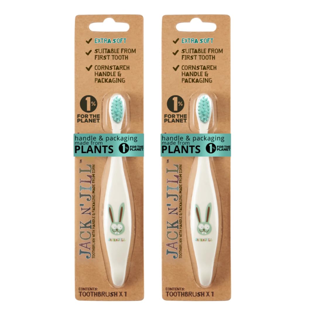 Jack N' Jill Kids Toothbrush 2 Pack with bunny character and plant-based handle