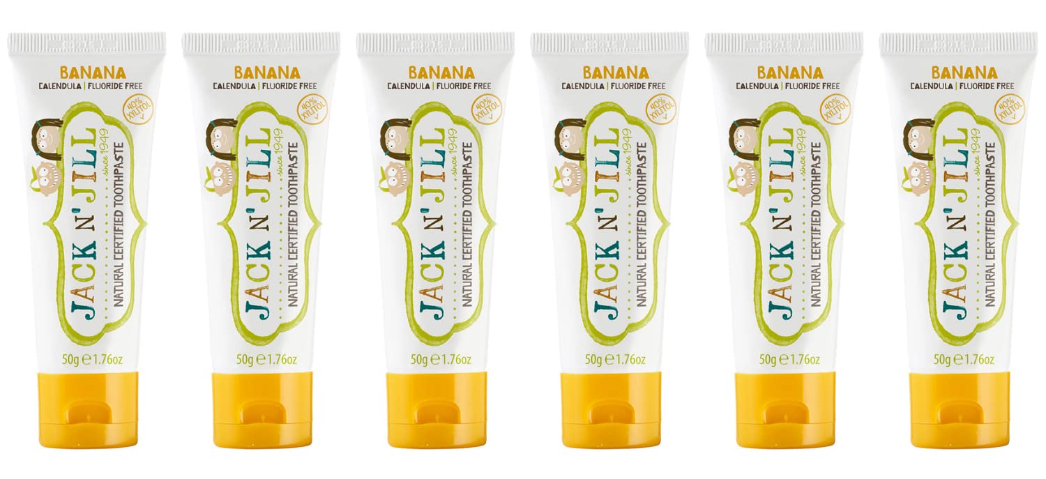 Jack N' Jill kids fluoride-free banana toothpaste tubes, 1.76 oz, pack of 6