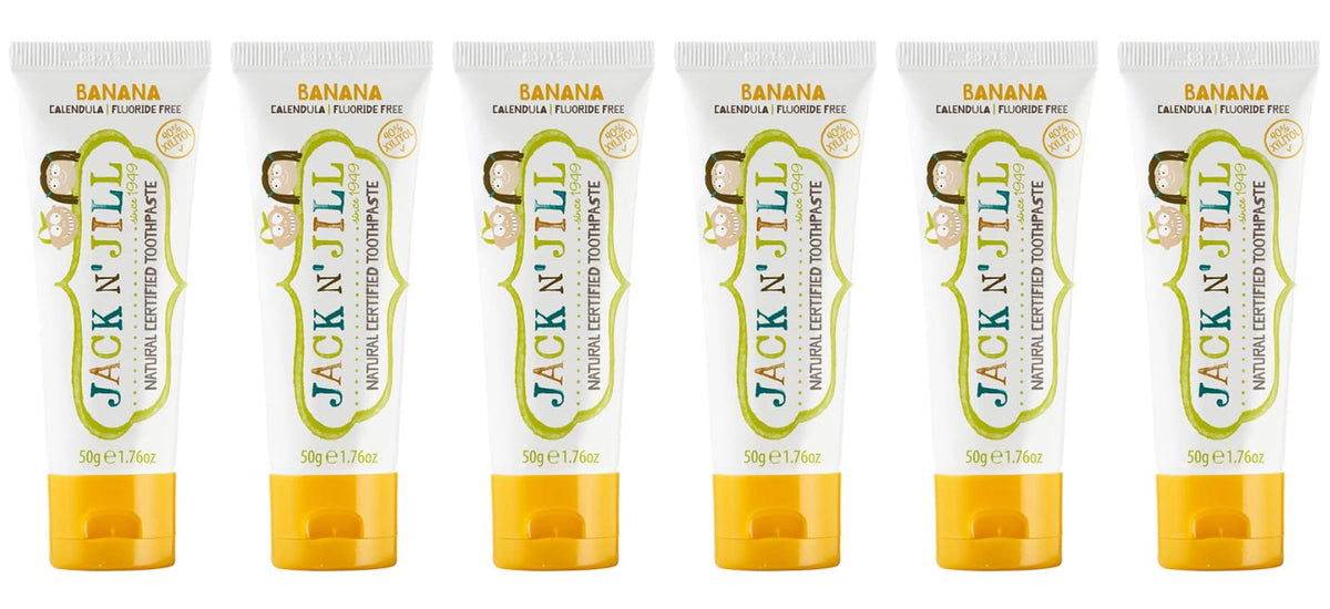 Jack N' Jill kids fluoride-free banana toothpaste tubes, 1.76 oz, pack of 6
