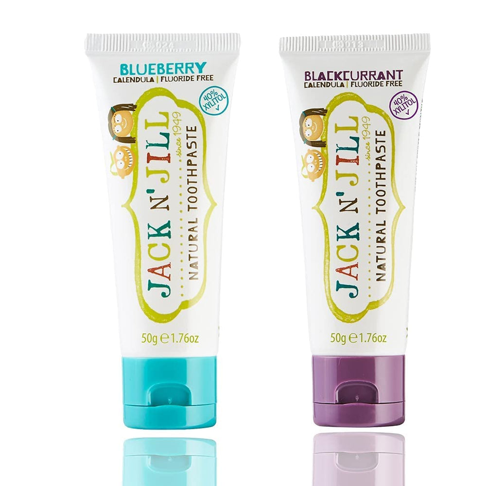 Jack N' Jill kids toothpaste blue & blackcurrant flavor 2-pack front view
