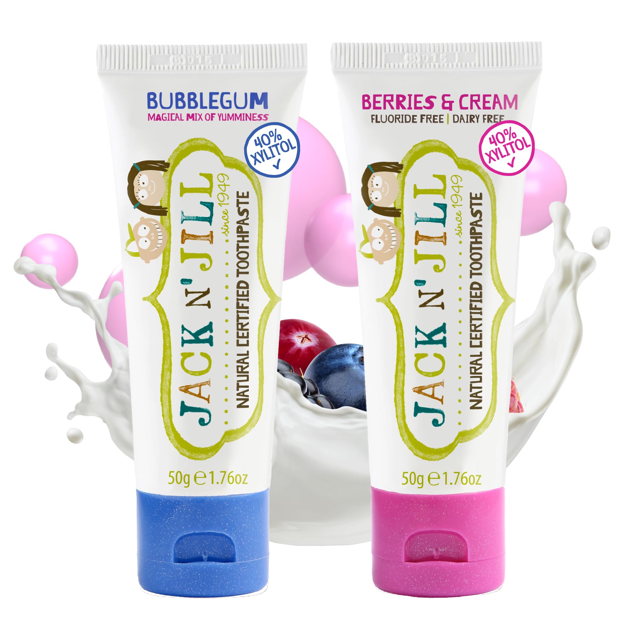 Pack of 2 Jack N' Jill Bubblegum and Berries N' Cream toothpaste 1.76oz