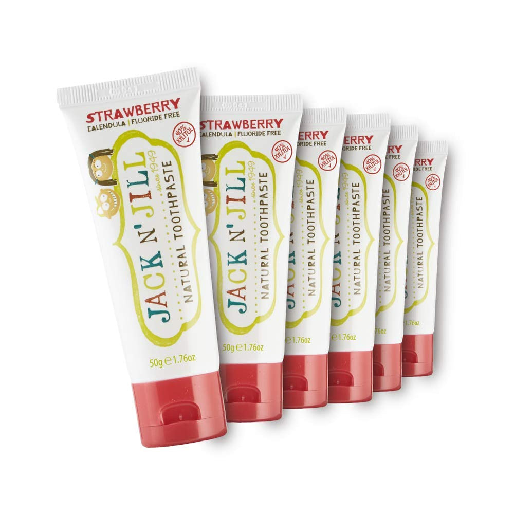 Jack N' Jill Kids Toothpaste Strawberry flavor - fluoride-free, 6-pack, 1.76 oz tubes.