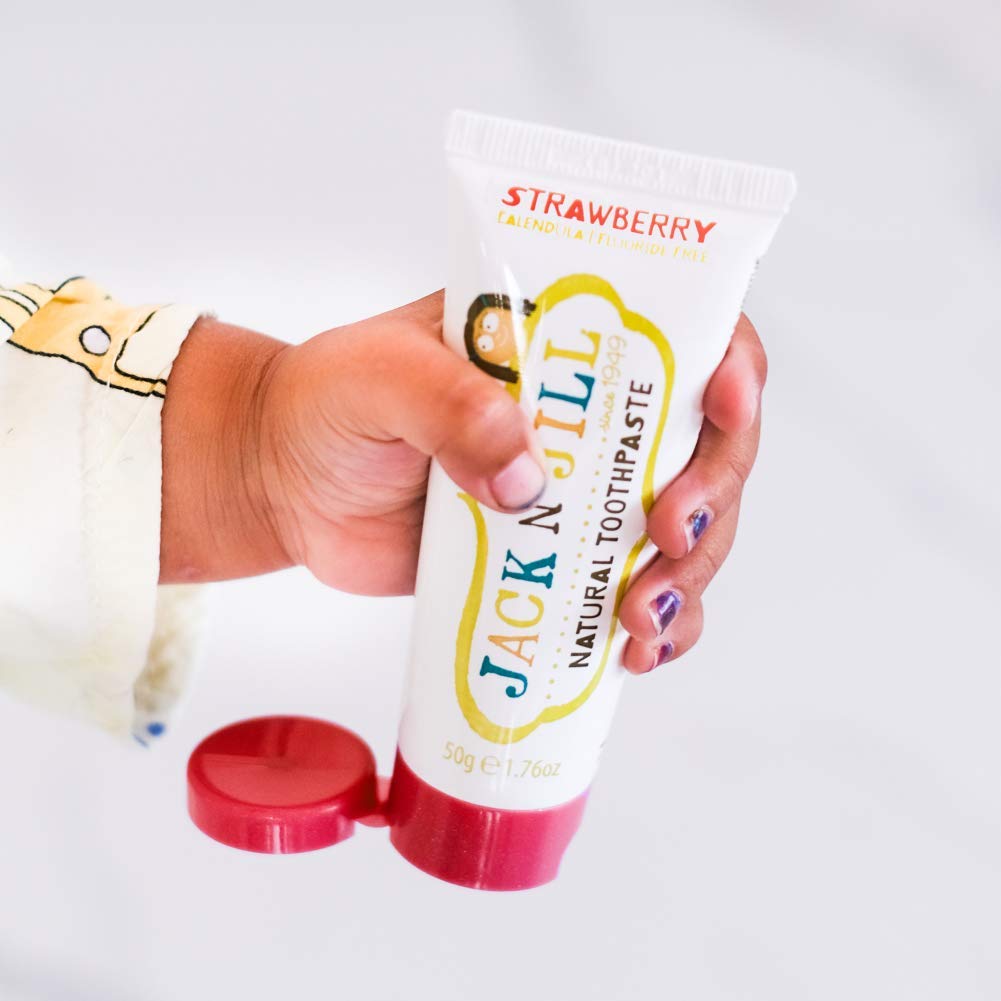 Highlighting natural ingredients (Xylitol and Calendula) in Jack N' Jill toothpaste.