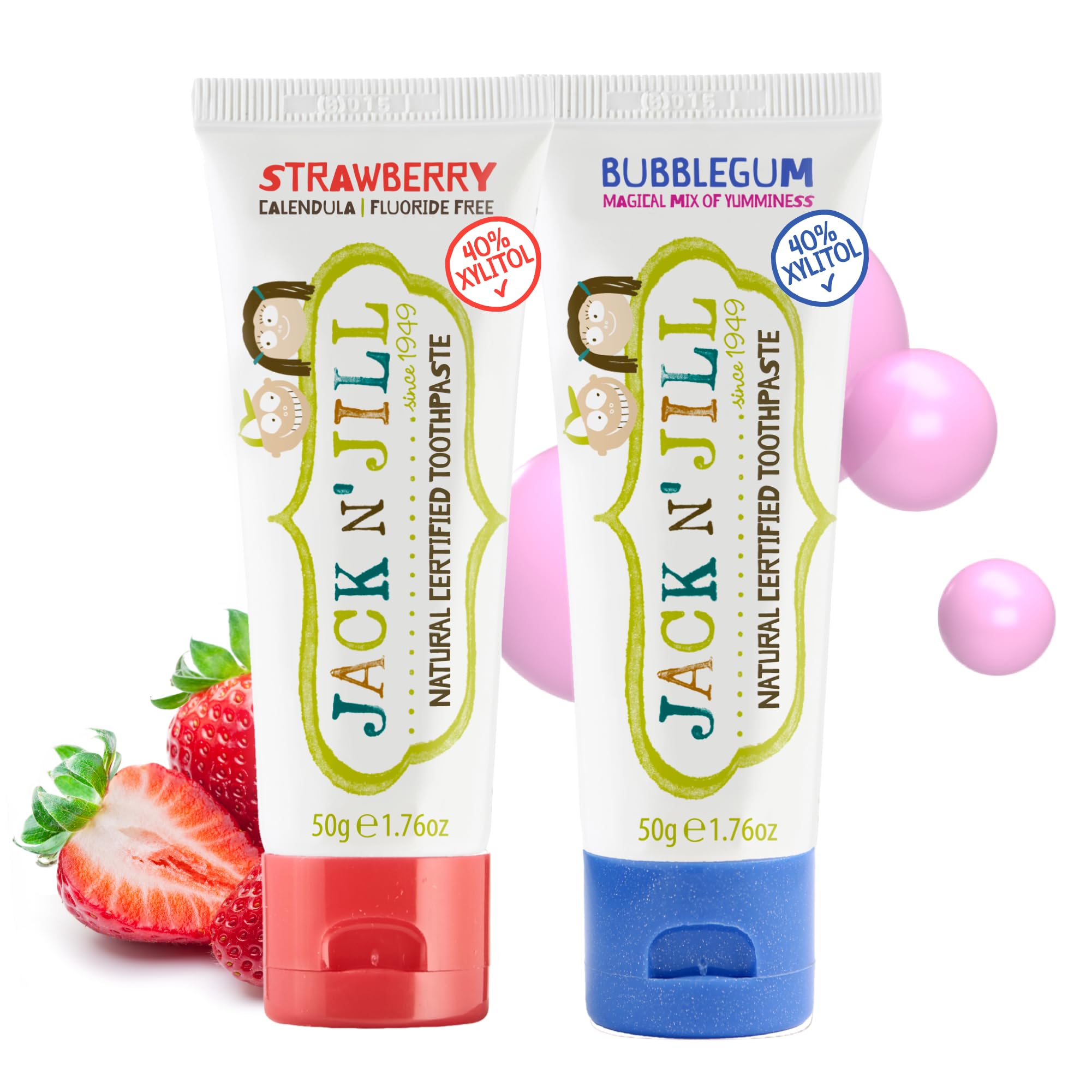 Front view of Jack N' Jill Kids Toothpaste Strawberry & Bubblegum