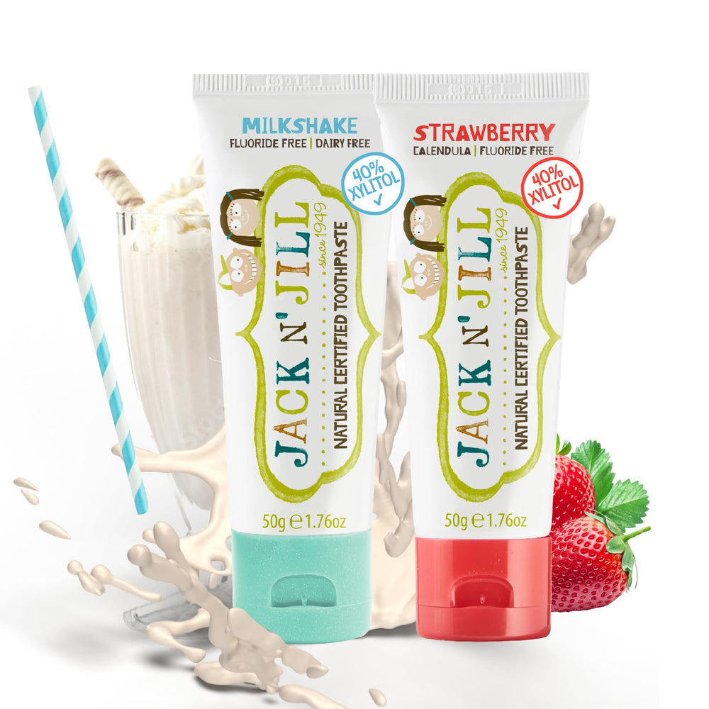 Jack N' Jill Kids Fluoride-Free Toothpaste, Strawberry & Milkshake flavor, 1.76 oz, 2-Pack, BPA-Free packaging