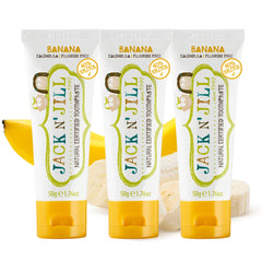 Front view of Jack N' Jill Natural Toddler Toothpaste Banana flavor (pack of 3)