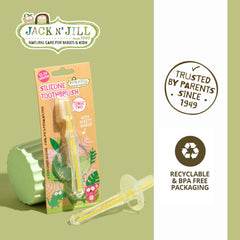 Close-up of Jack N' Jill Stage 2 silicone toothbrush in action