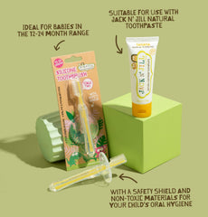 Back view of Jack N' Jill Stage 2 silicone toothbrush showing safety shield