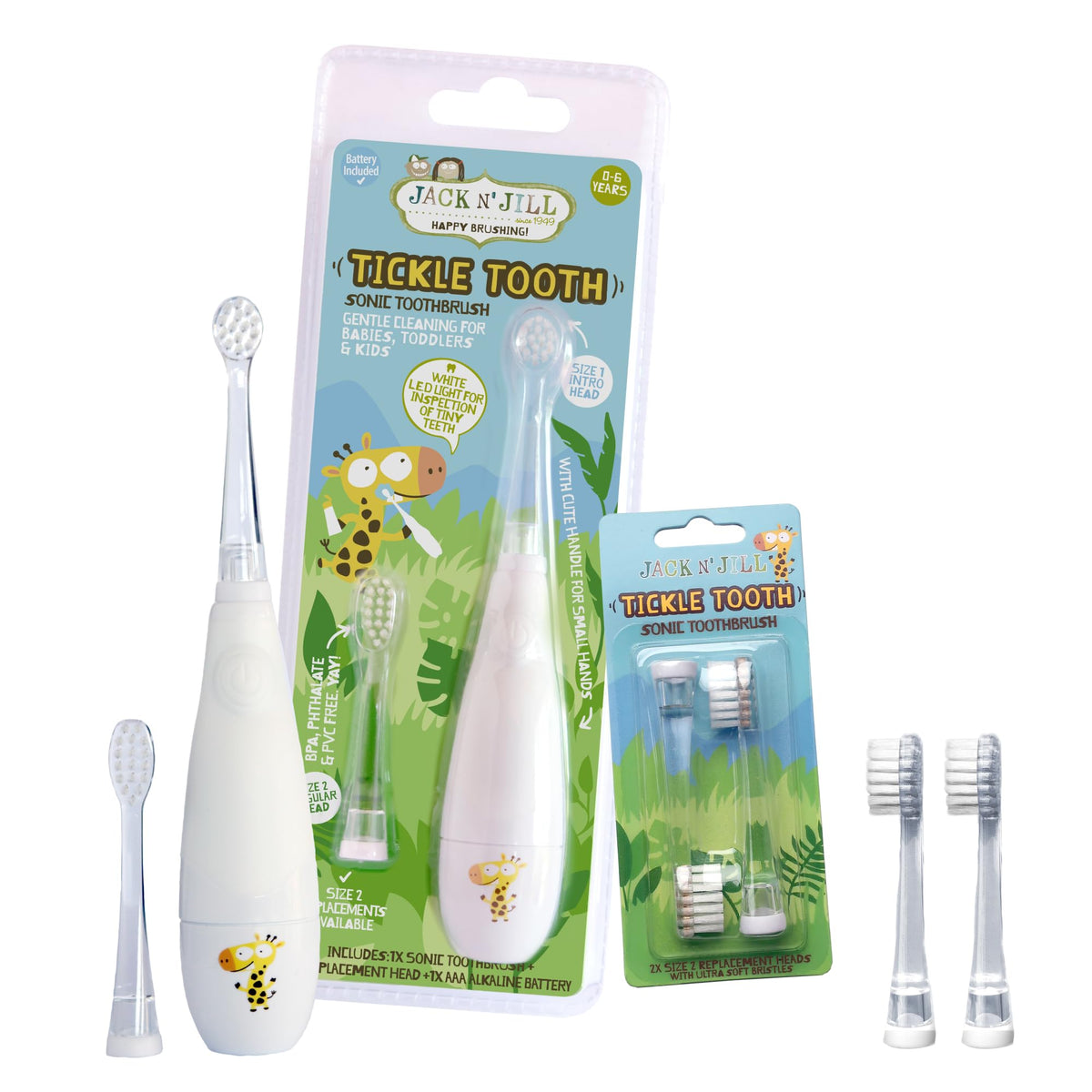 Front view of Jack N' Jill Tickle Tooth Toddler Electric Toothbrush
