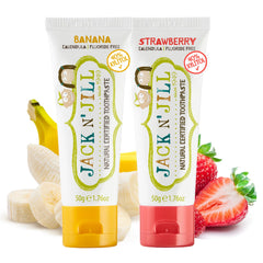 Jack N' Jill Natural Toddler Toothpaste fluoride-free strawberry banana flavor in a pack of 2