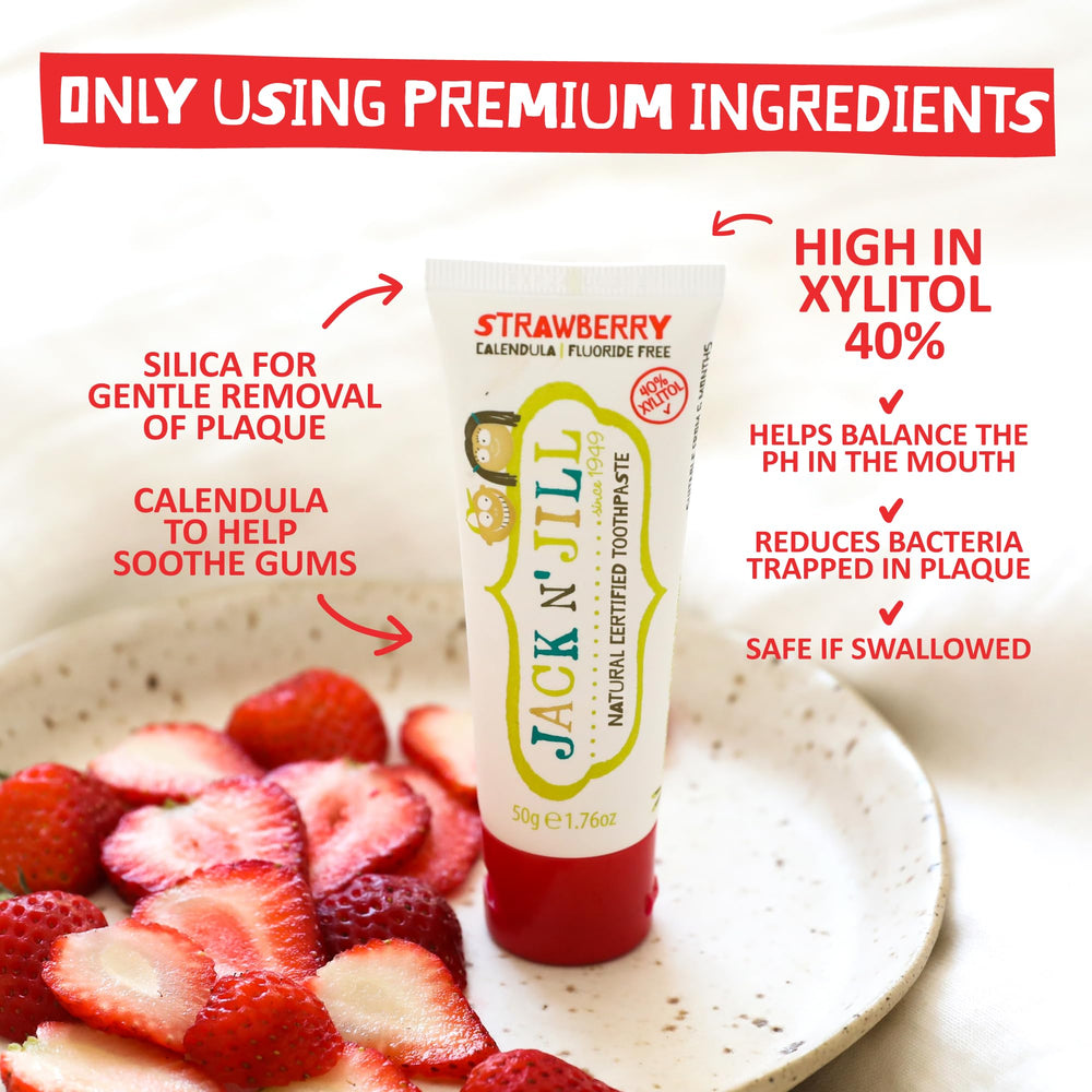 Jack N' Jill toothpaste ingredients highlighting xylitol and calendula