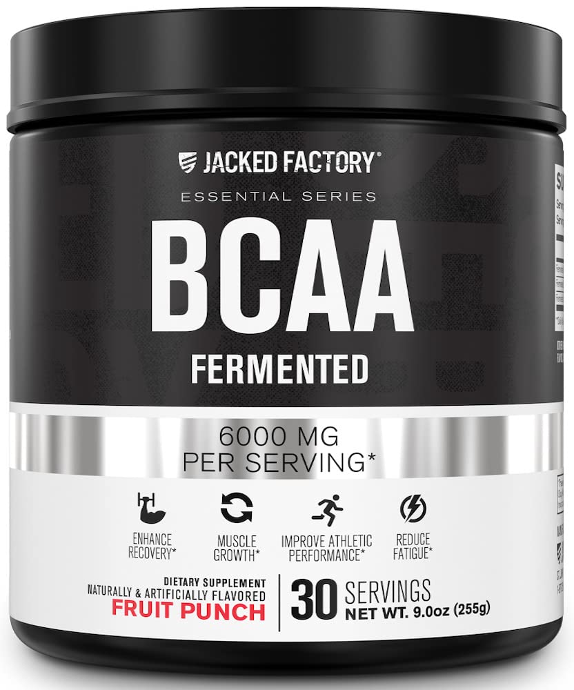 Front view of Jacked Factory BCAA Powder (Fermented) Fruit Punch tub