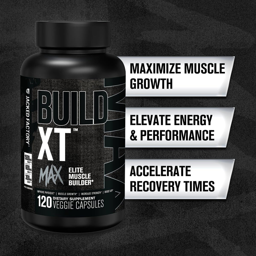 Jacked Factory Build-XT Max capsules neatly arranged for a pre-workout routine.