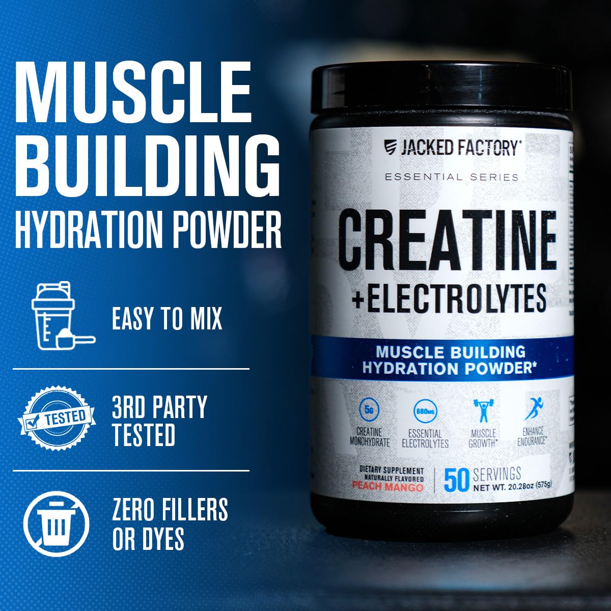 Creatine monohydrate scoop with electrolyte blend