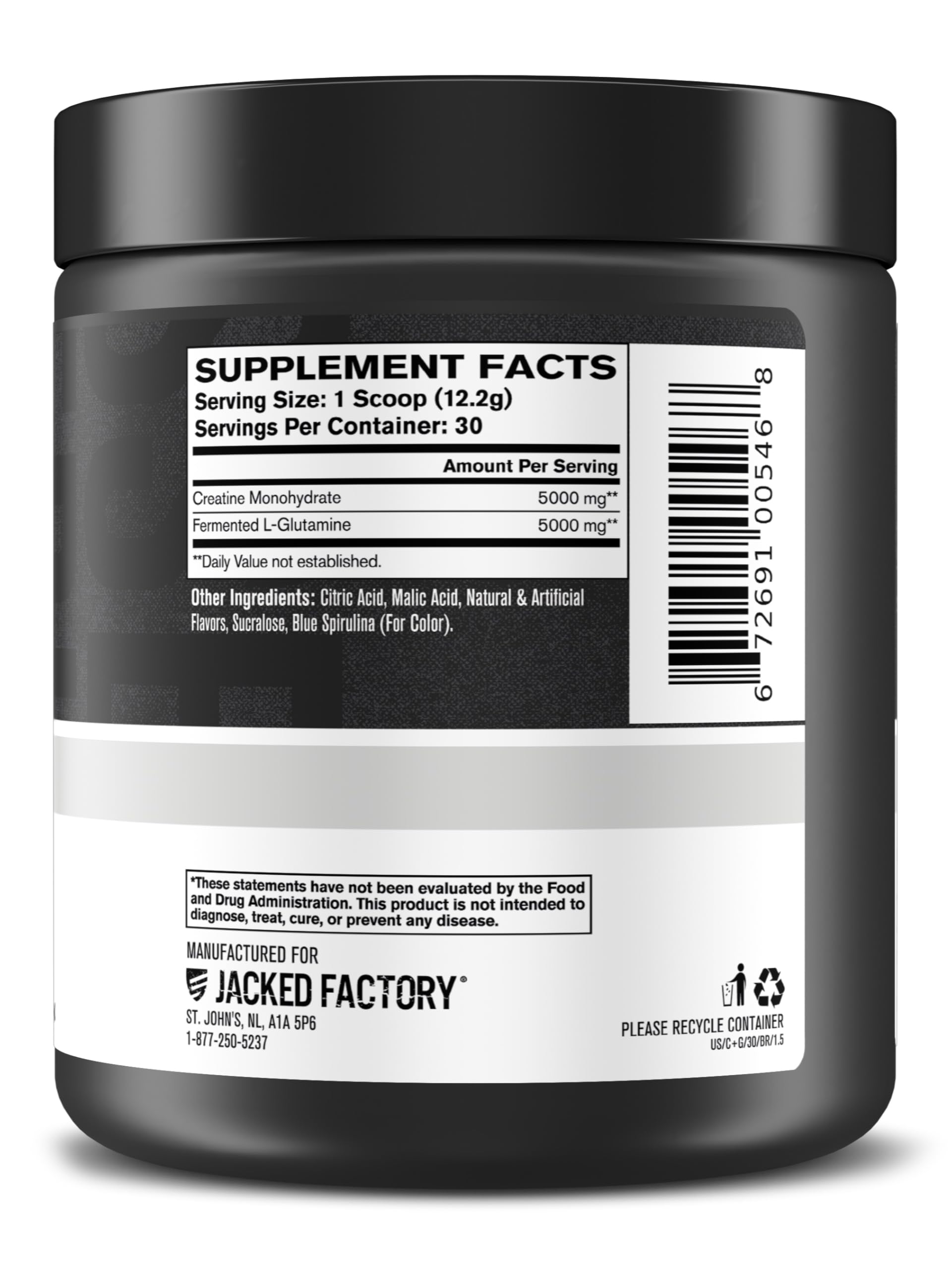 30-serving package of Jacked Factory Creatine + Glutamine (Blue Raspberry)