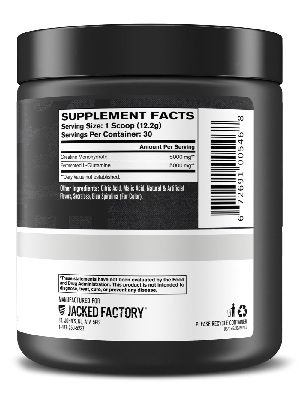 30-serving package of Jacked Factory Creatine + Glutamine (Blue Raspberry)