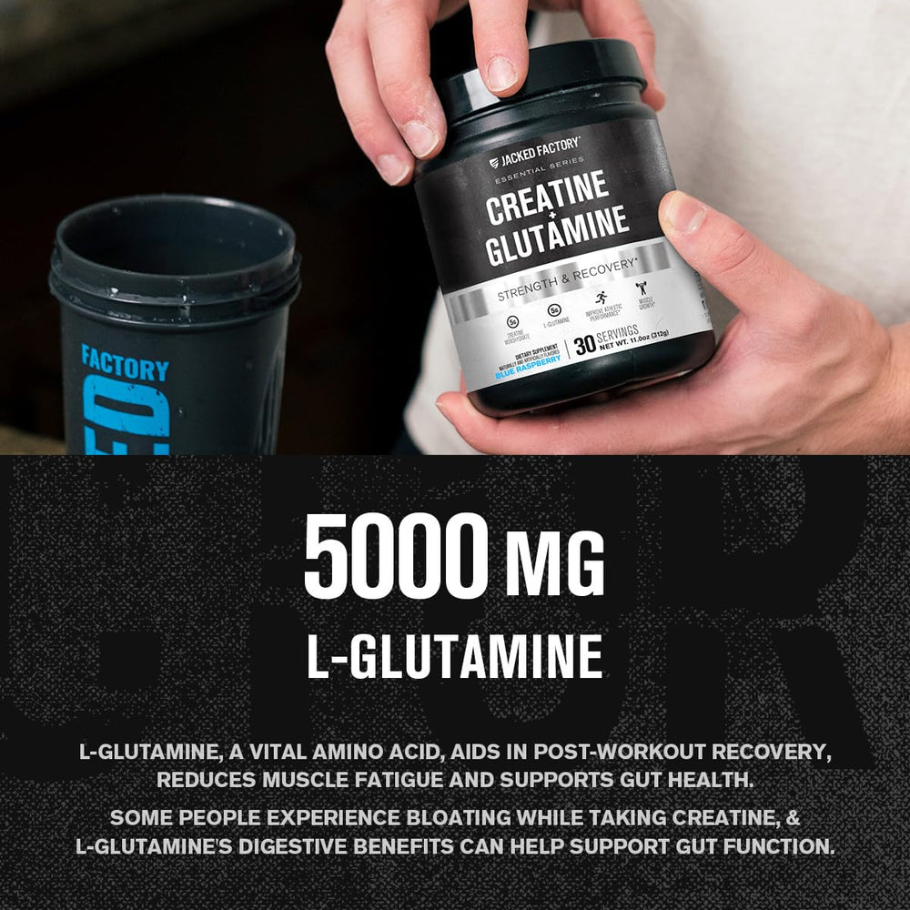 Graphic showing Creatine Monohydrate and L-Glutamine ingredients
