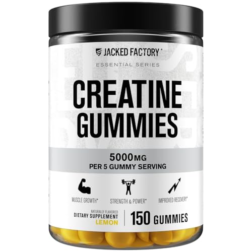 Front of bottle showing Jacked Factory Creatine Monohydrate Gummies Lemon (150 count)