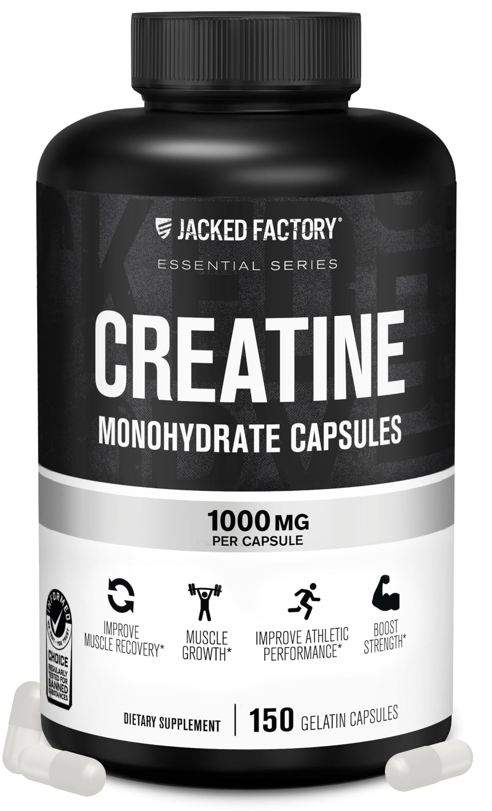 Front view of Jacked Factory Creatine Monohydrate Capsules bottle