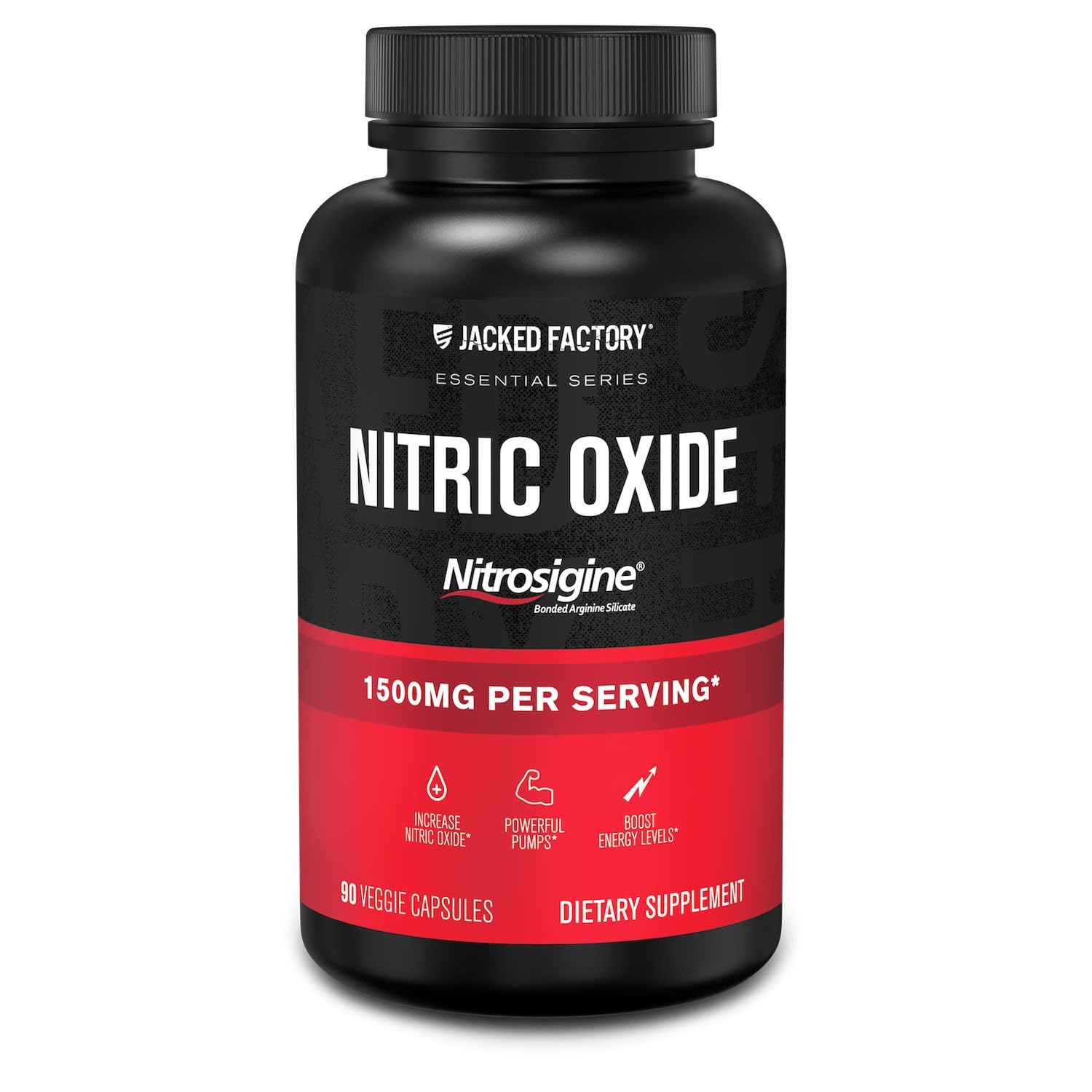 Jacked Factory Essentials Nitric Oxide Booster bottle with label