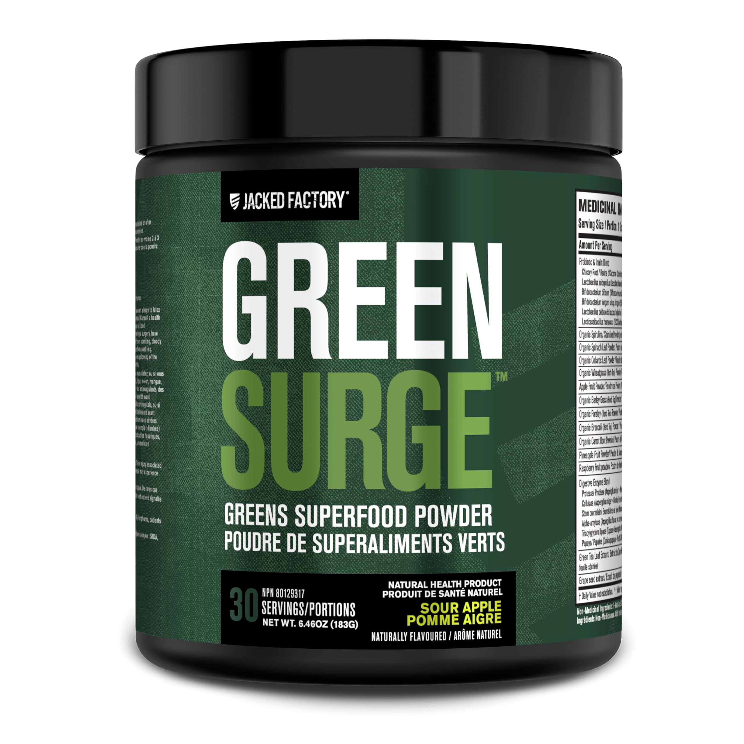 Jacked Factory Green Surge green superfood powder with sour apple flavor