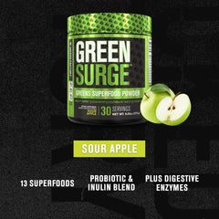 Spirulina and wheatgrass ingredients in Green Surge powder