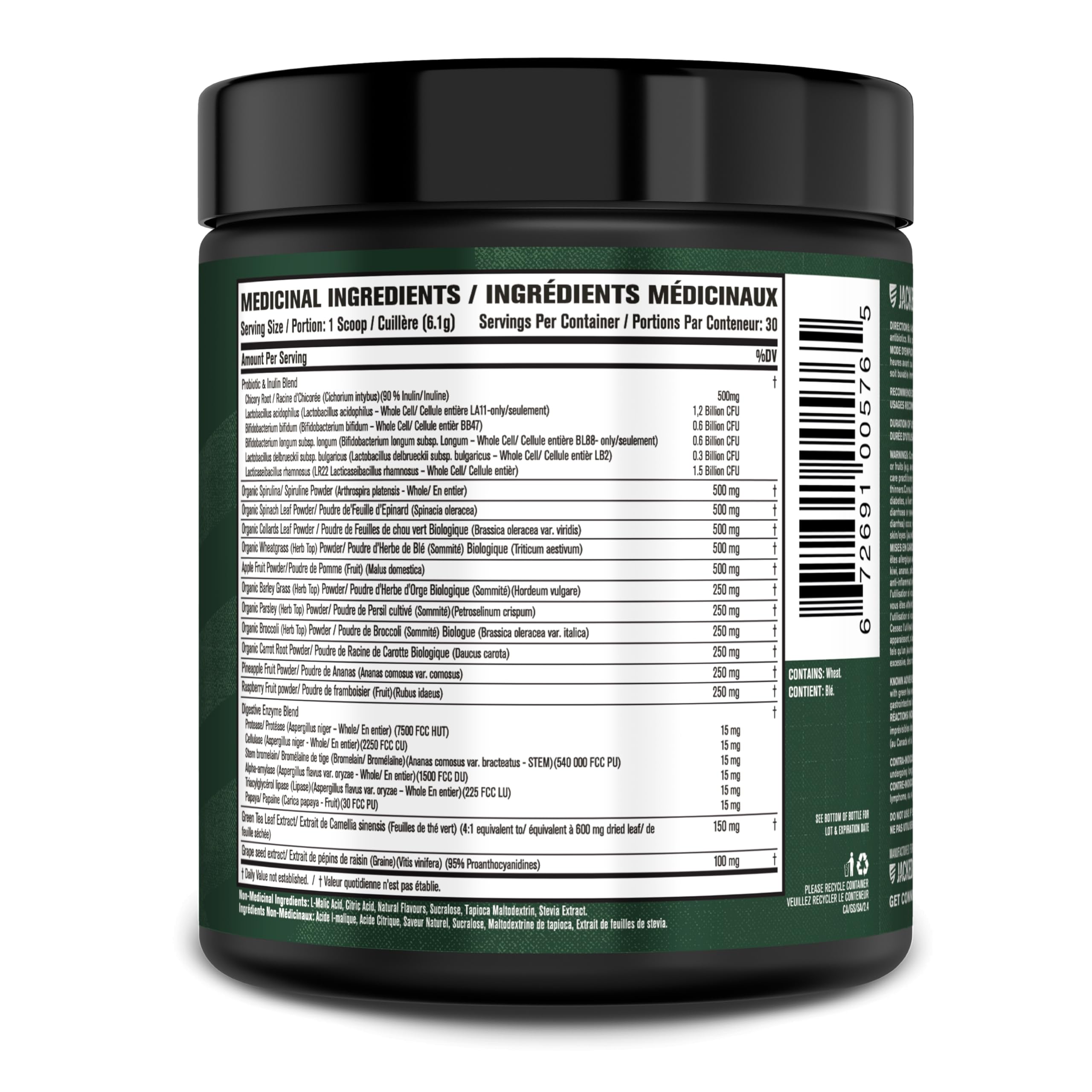 Green Surge ingredients including spirulina and wheatgrass powder