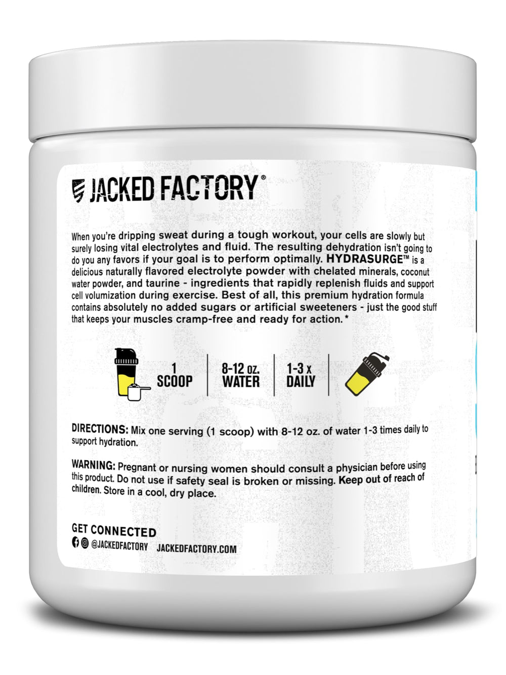 Closeup of Hydrasurge lemonade bottle emphasizes pink Himalayan salt and coconut water minerals.