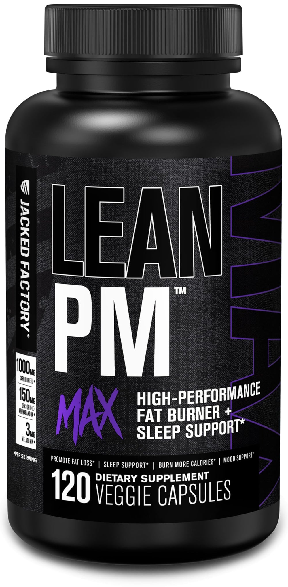 Front view of Jacked Factory Lean PM Max bottle with label