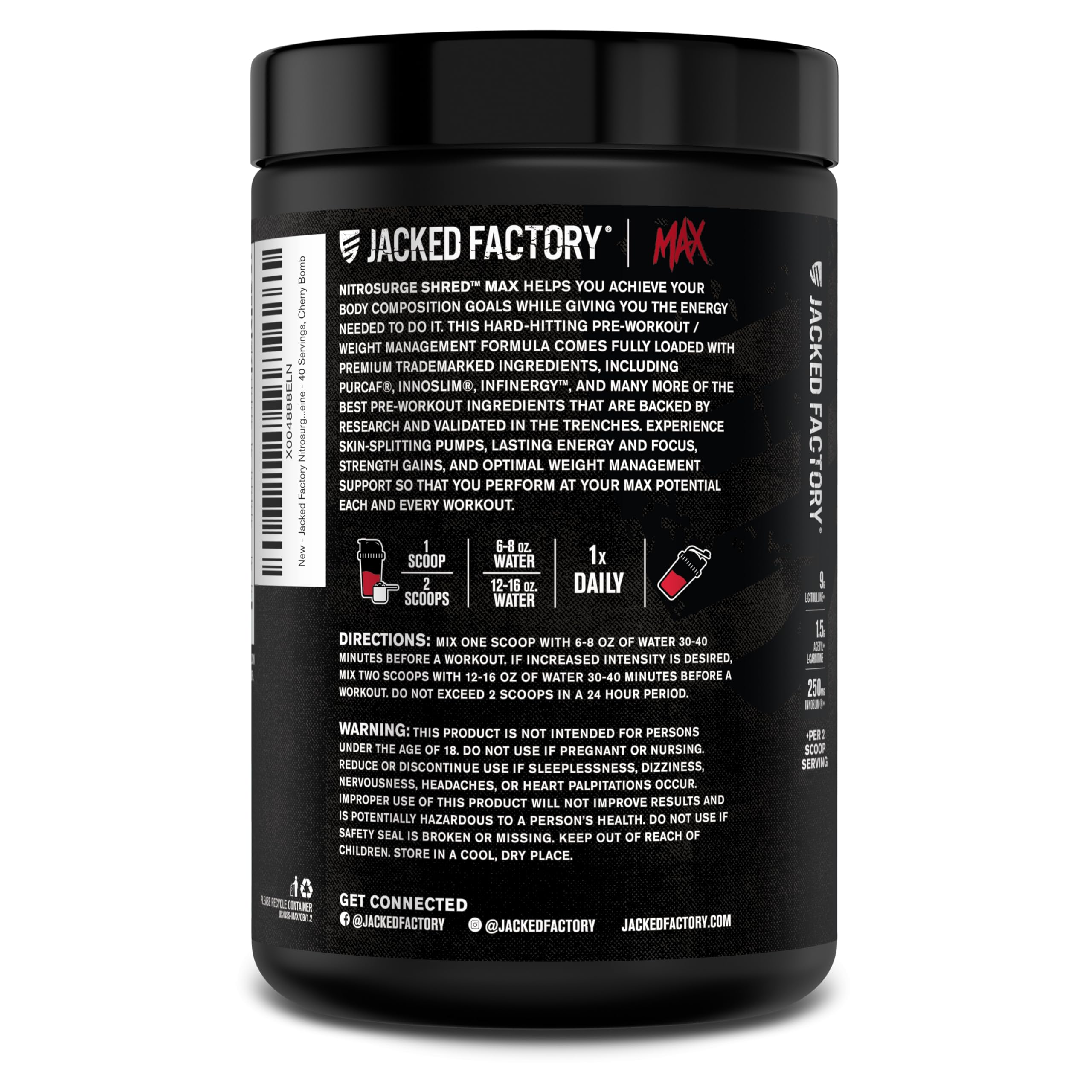 Organic PurCaf caffeine provides smooth energy in Nitrosurge Shred Max