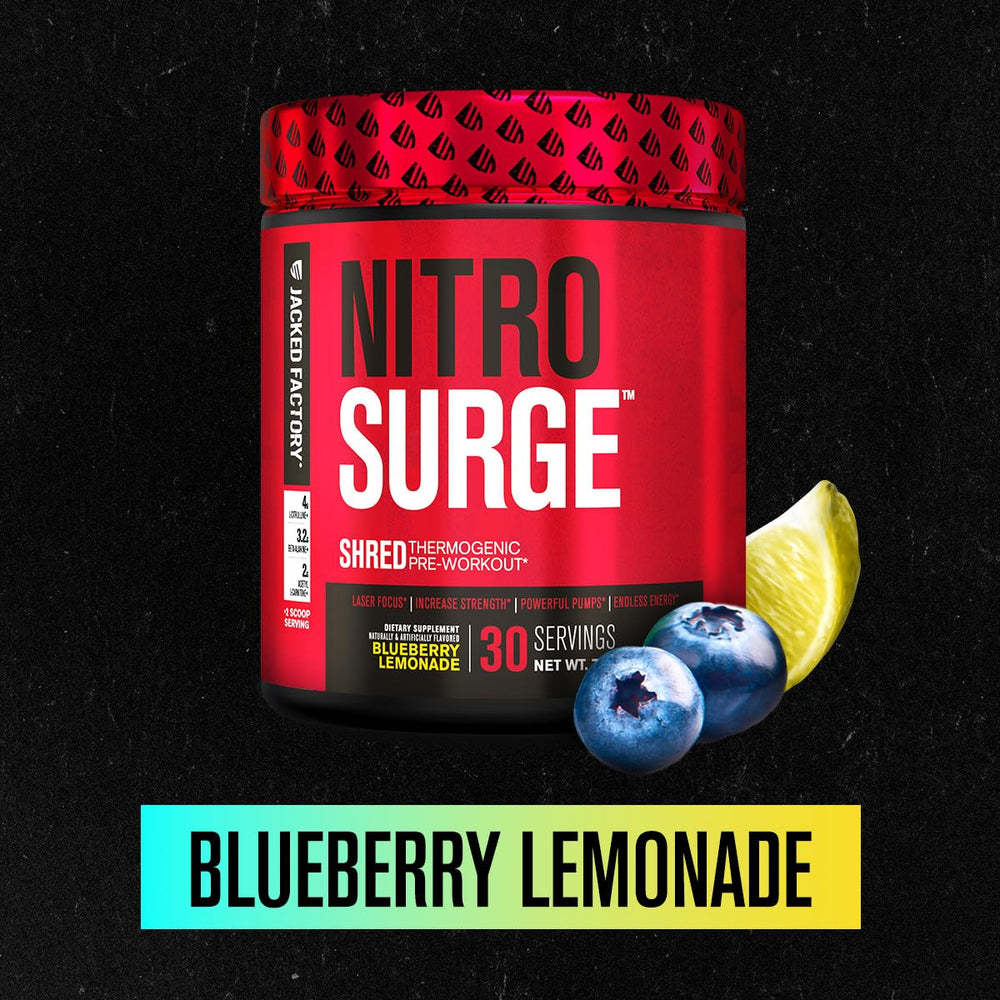 Close-up of Nitrosurge Shred label showing branding