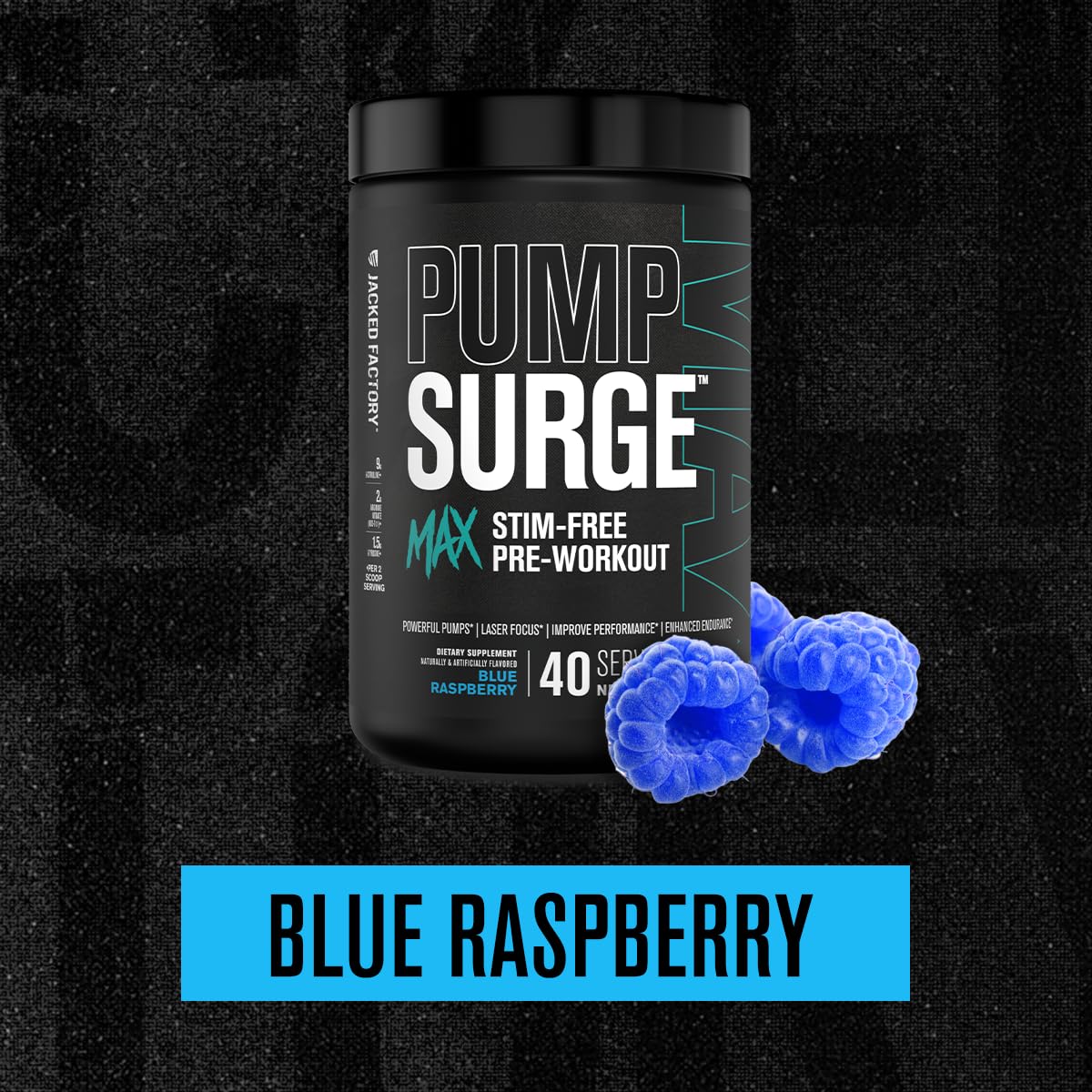 Jacked Factory Pumpsurge Max bottle back label with ingredients and usage notes.