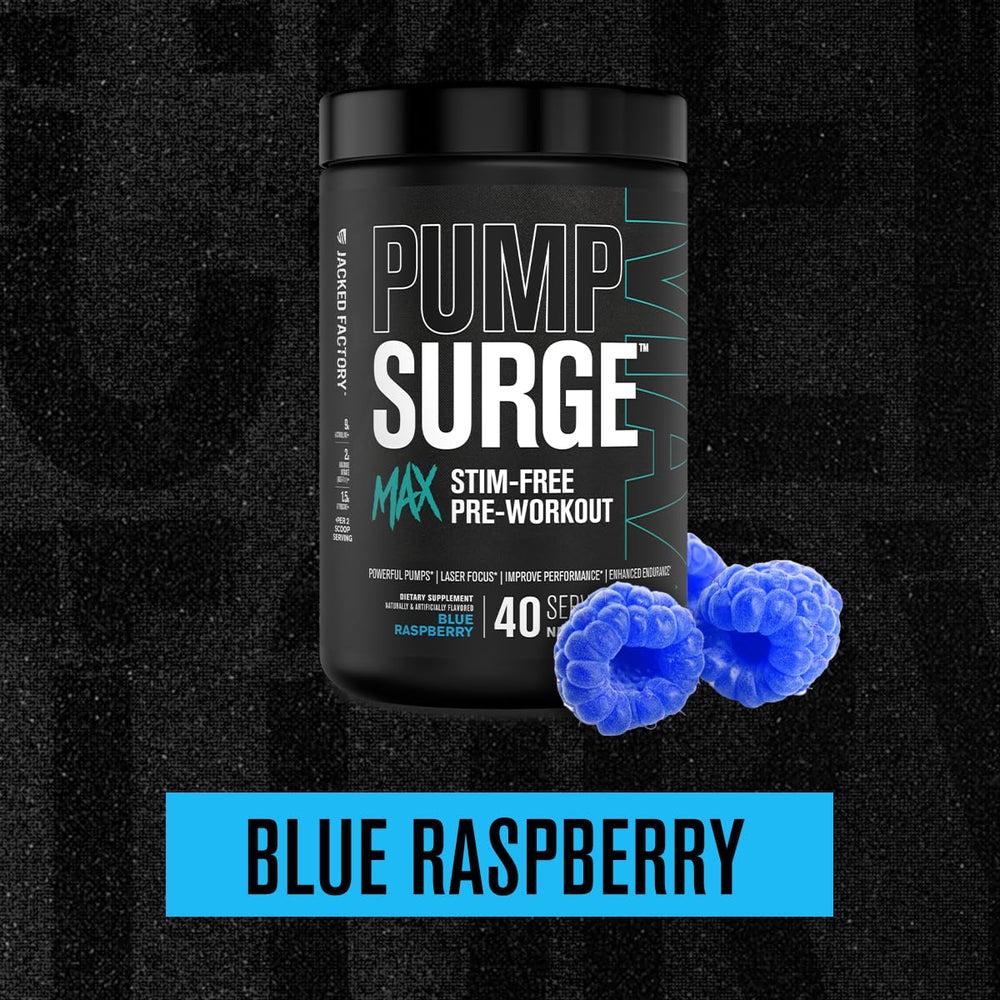 Jacked Factory Pumpsurge Max bottle back label with ingredients and usage notes.